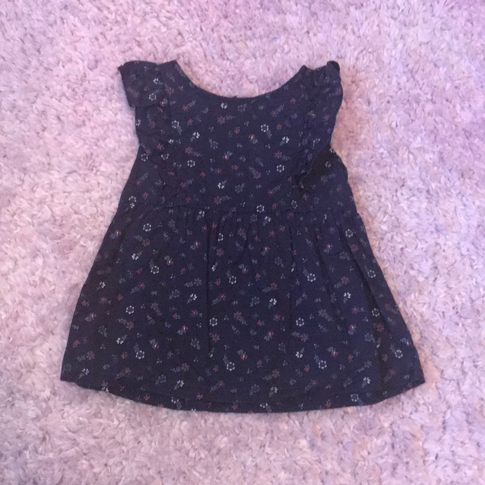 Genuine Kids Girls 4T Navy Dress with Flowers EUC